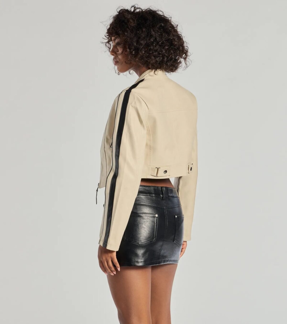 Cool Girl Chic Striped Genuine Leather Jacket