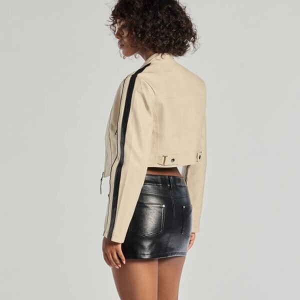 Cool Girl Chic Striped Genuine Leather Jacket