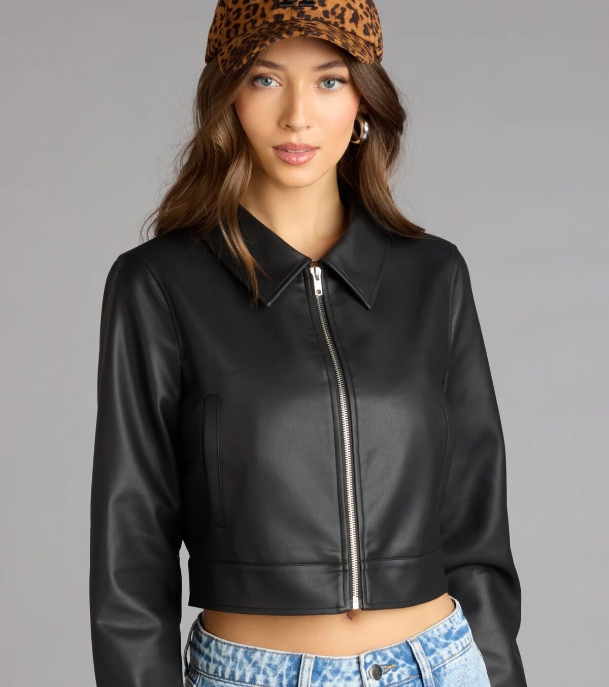 Cropped Attitude Genuine Leather Jacket