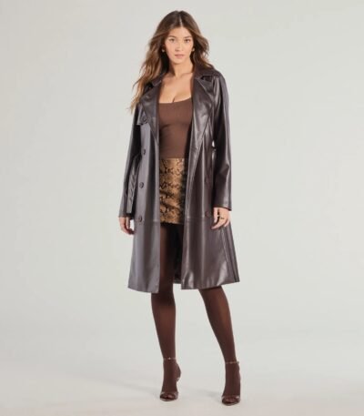 Iconic Muse Genuine Leather Belted Trench Coat