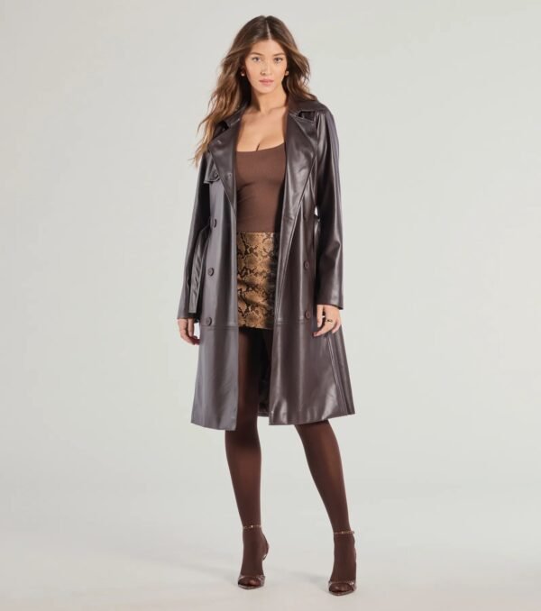 Iconic Muse Genuine Leather Belted Trench Coat