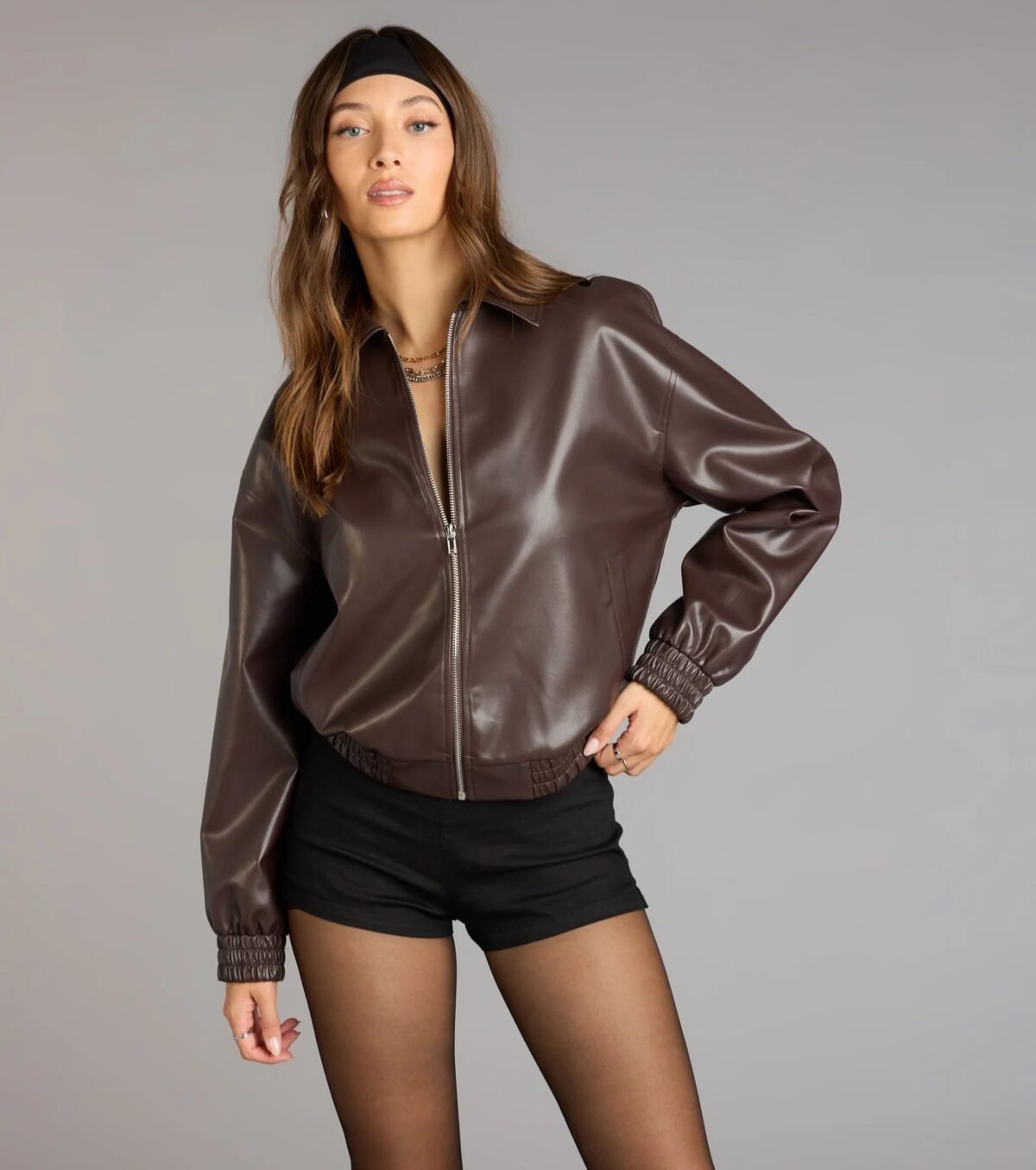 Level Up Faux Leather Bomber Jacket