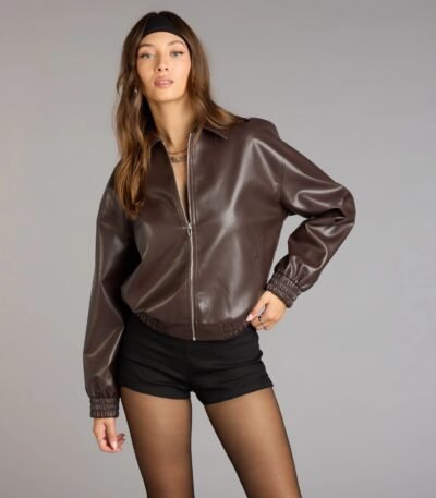 Level Up Faux Leather Bomber Jacket