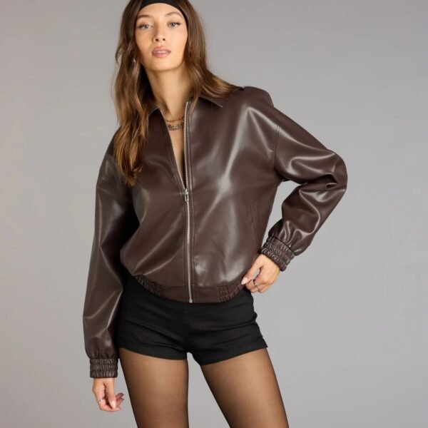 Level Up Faux Leather Bomber Jacket