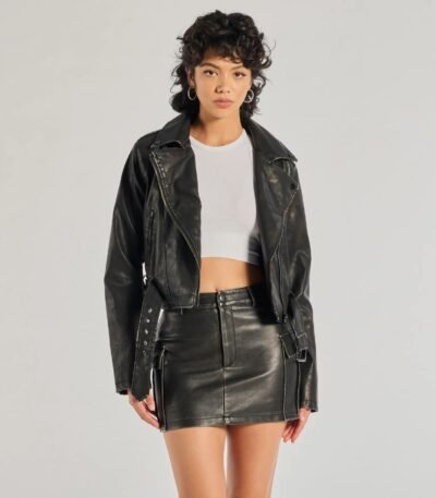 Shift Into Glam Genuine Leather Moto Jacket