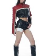 Striped Biker Style Cropped Leather Jacket For Women