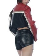 Striped Biker Style Cropped Leather Jacket For Women