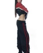 Striped Biker Style Cropped Leather Jacket For Women