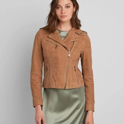 Women's Suede Leather Moto Jacket In Brown