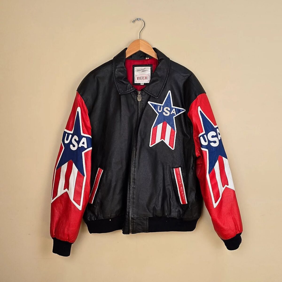 1980 Michael Hoban USA Flag Leather Jacket