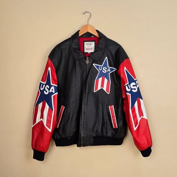 1980 Michael Hoban USA Flag Leather Jacket