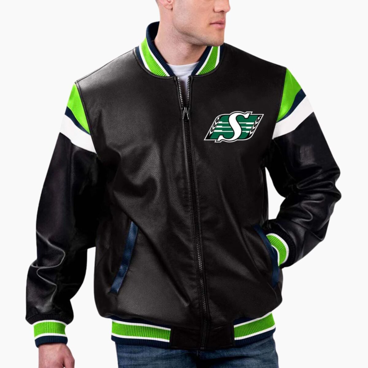 CFL Saskatchewan Roughriders Varsity Leather Jacket