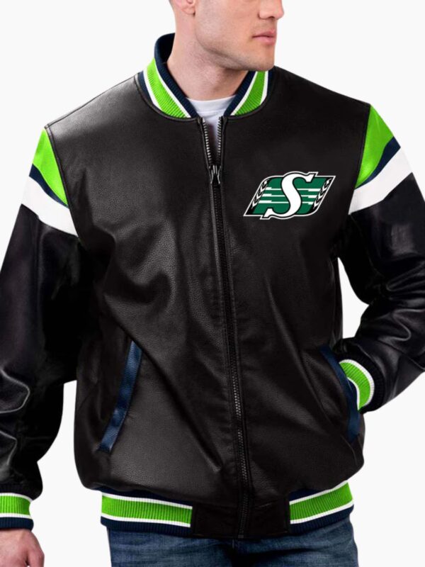 CFL Saskatchewan Roughriders Varsity Leather Jacket