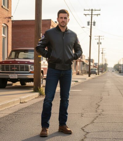 Men's Black American Flag Leather Jacket