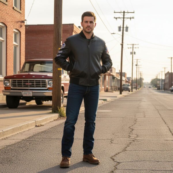 Men's Black American Flag Leather Jacket