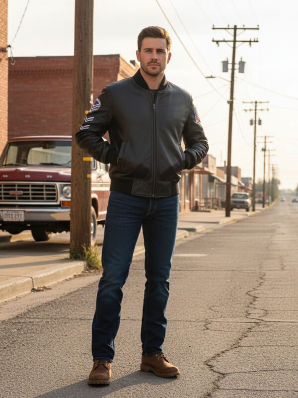 Men's Black American Flag Leather Jacket