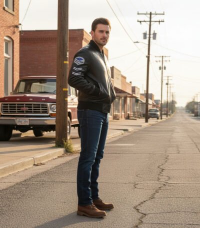 Men's Black American Flag Leather Jacket