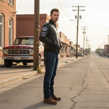 Men's Black American Flag Leather Jacket