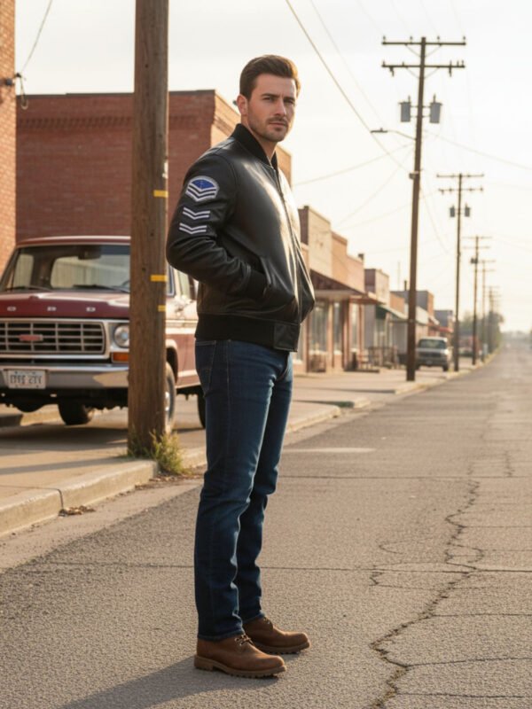 Men's Black American Flag Leather Jacket