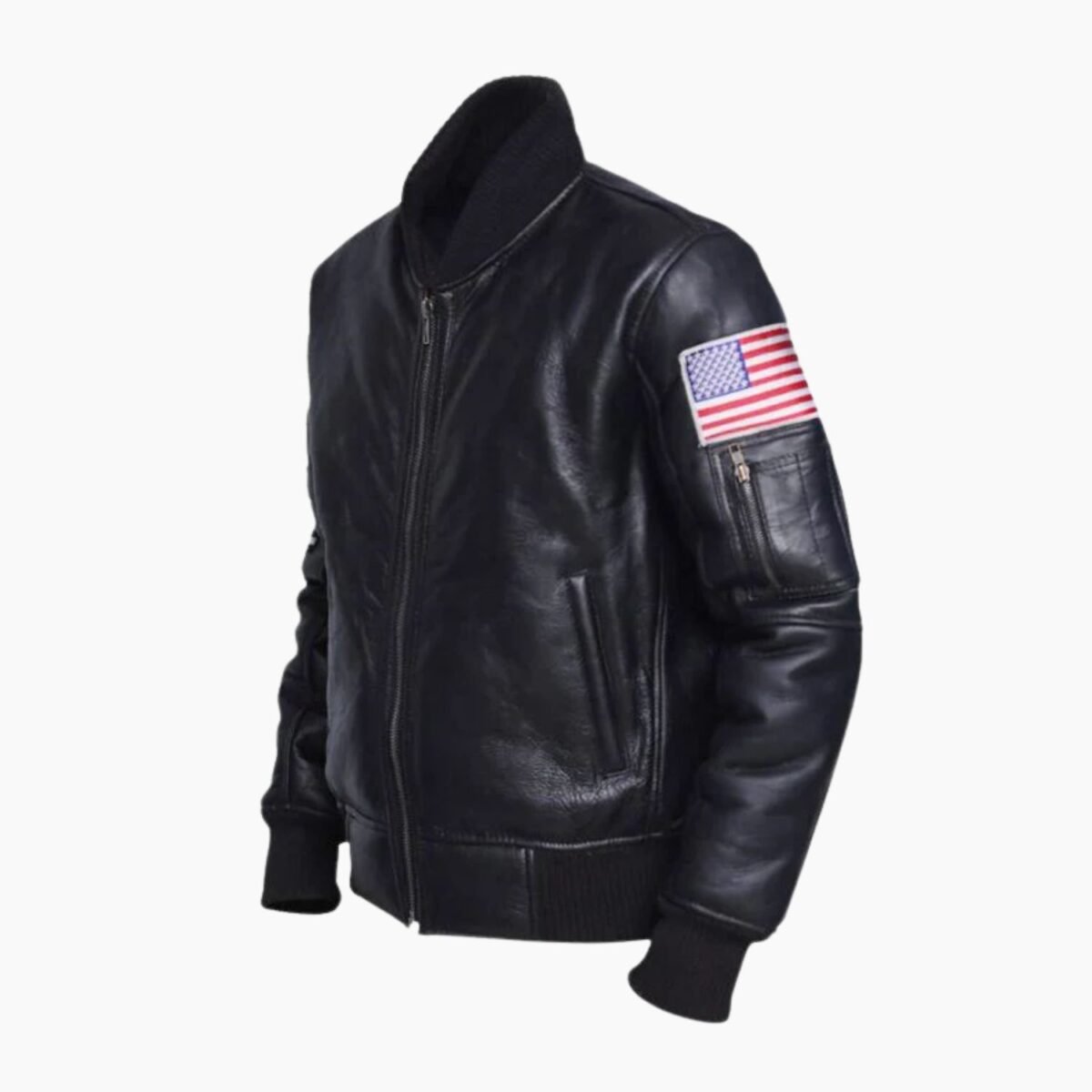 Men's Black American Flag Leather Jacket