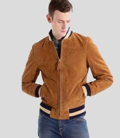 Men's Brown Suede Bomber Jacket