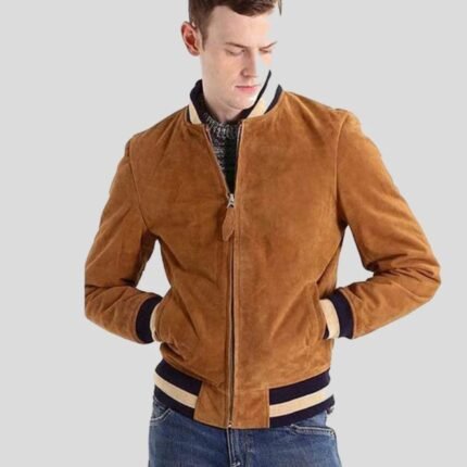 Men's Brown Suede Bomber Jacket