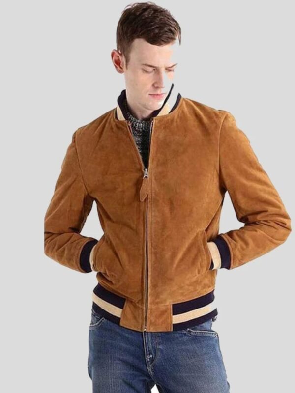 Men's Brown Suede Bomber Jacket