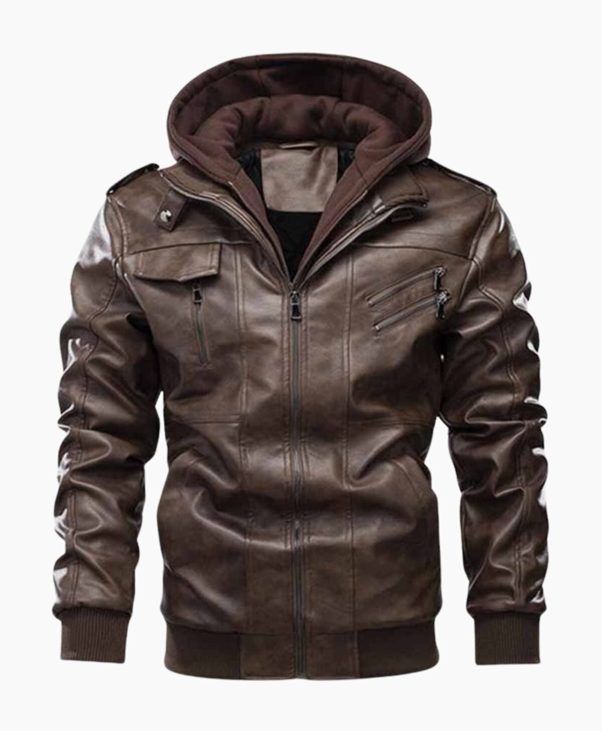 Men's Hooded Multi Pocket Casual Leather Jacket Men's Hooded Multi Pocket Casual Leather Jacket