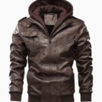 Men's Hooded Multi Pocket Casual Leather Jacket
