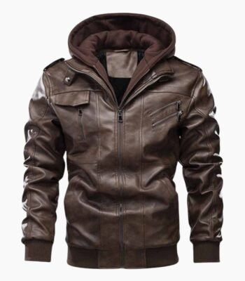 Men's Hooded Multi Pocket Casual Leather Jacket