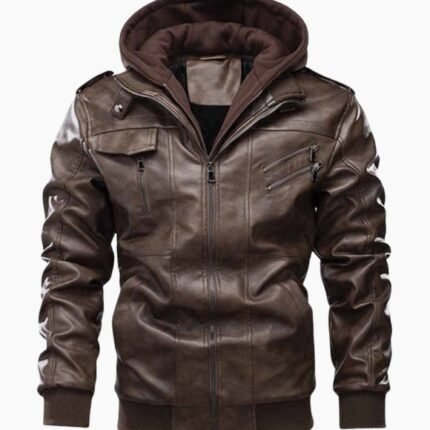 Men's Hooded Multi Pocket Casual Leather Jacket