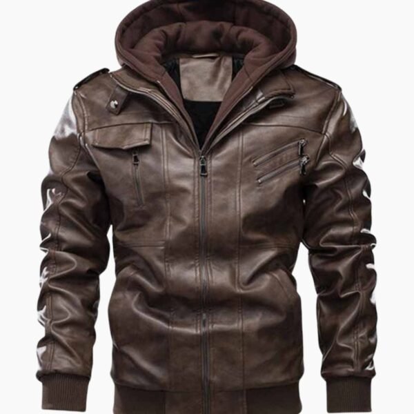 Men's Hooded Multi Pocket Casual Leather Jacket