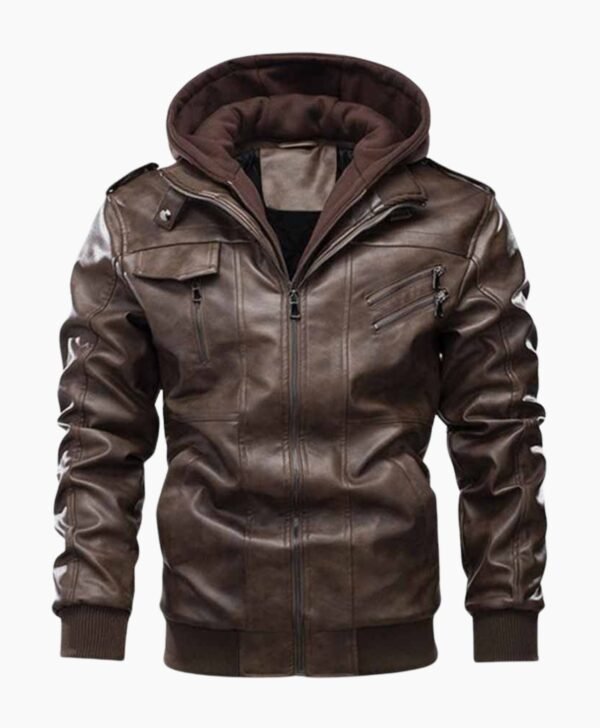 Men's Hooded Multi Pocket Casual Leather Jacket