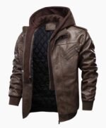 Men's Hooded Multi Pocket Casual Leather Jacket