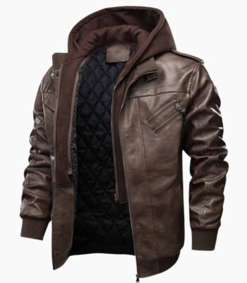 Men's Hooded Multi Pocket Casual Leather Jacket