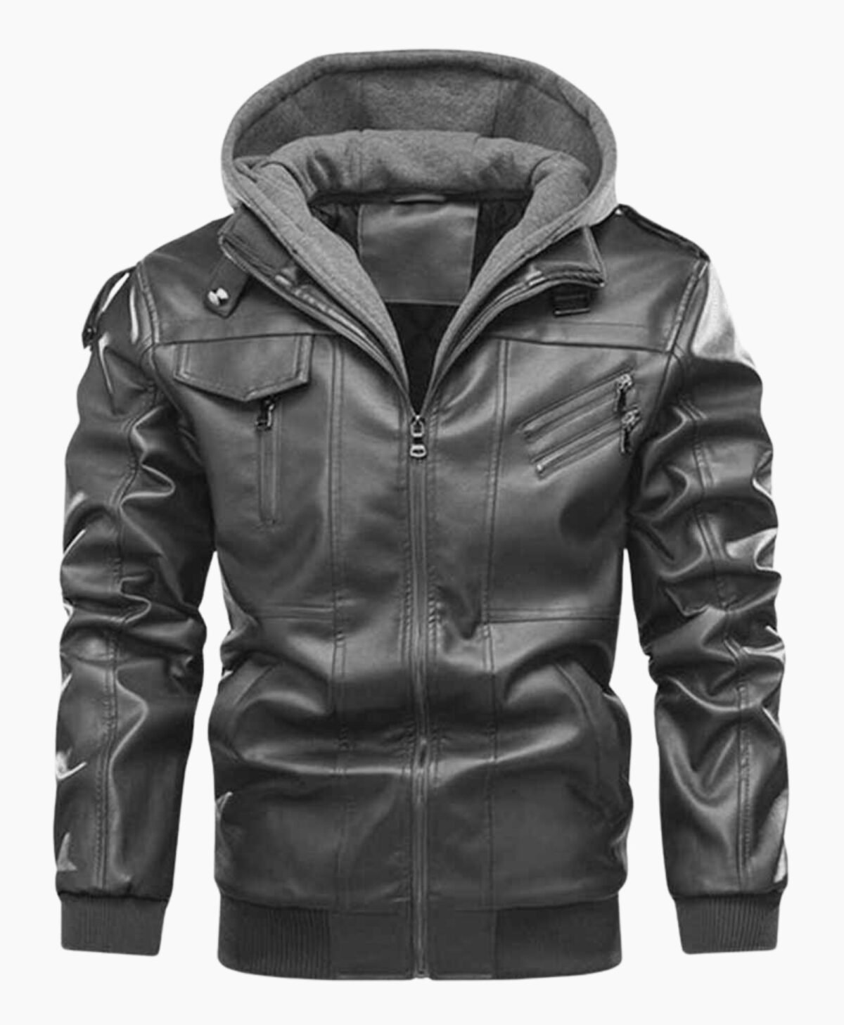 Men's Hooded Multi Pocket Casual Leather Jacket