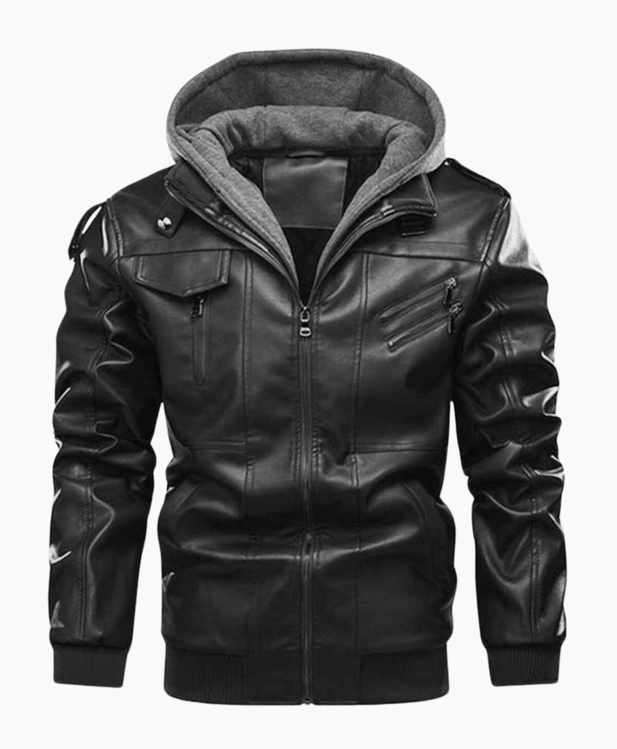 Men's Hooded Multi Pocket Casual Leather Jacket