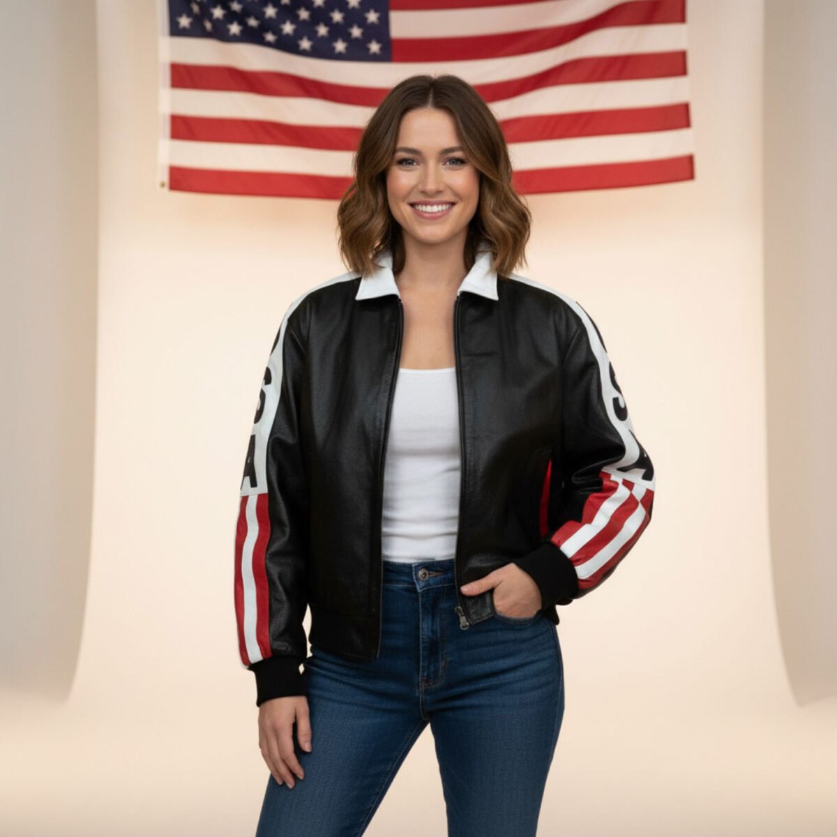 Michael Hoban American Flag USA Leather Jacket