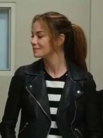 Michelle Monaghan The Family Plan Black Leather Jacket