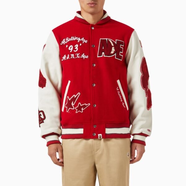 Multi Motif Varsity Jacket in Wool & Leather
