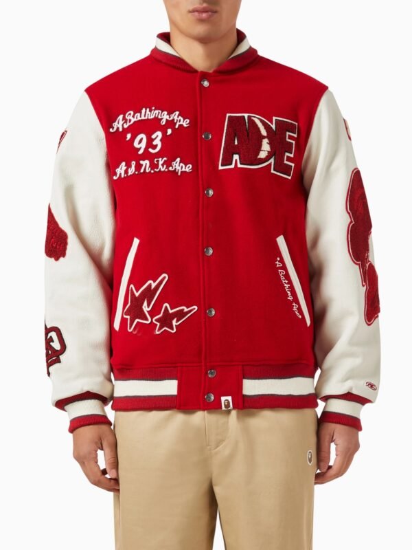 Multi Motif Varsity Jacket in Wool & Leather