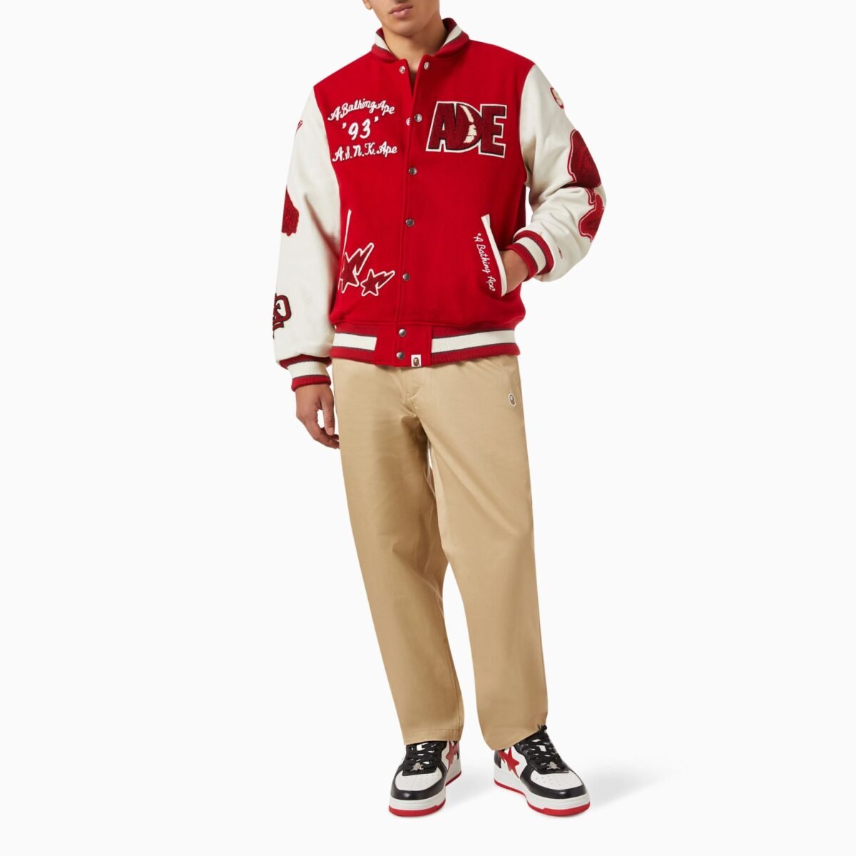 Multi Motif Varsity Jacket in Wool & Leather