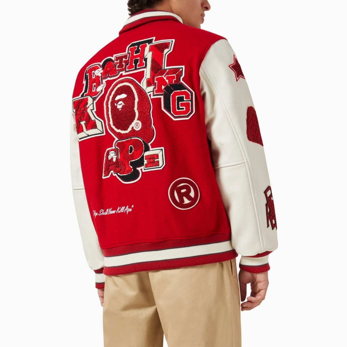 Multi Motif Varsity Jacket in Wool & Leather