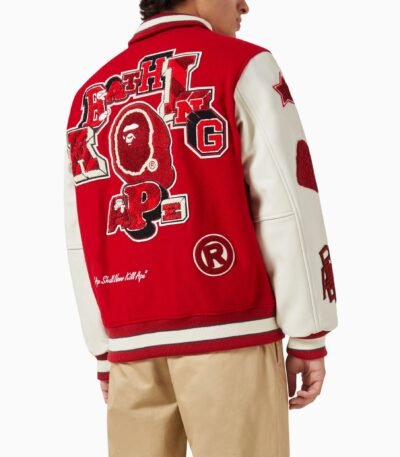 Multi Motif Varsity Jacket in Wool & Leather