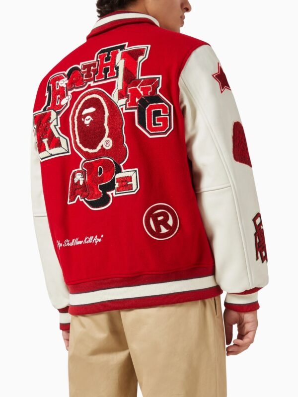 Multi Motif Varsity Jacket in Wool & Leather