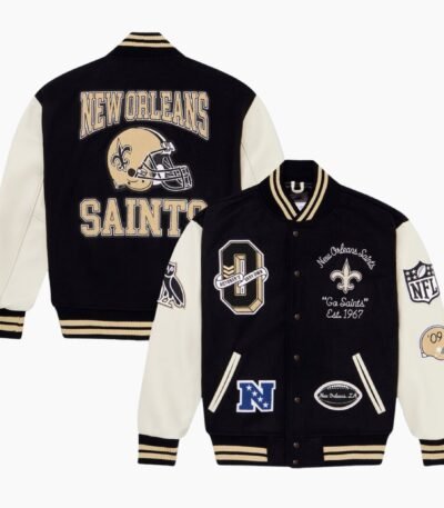 NFL Black New Orleans Saints Full Snap Wool Varsity Jacket