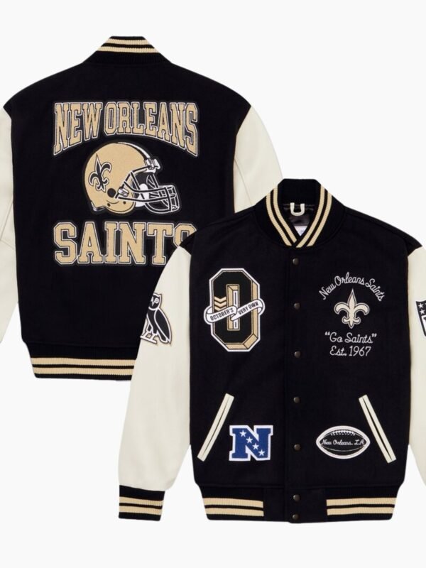 NFL Black New Orleans Saints Full Snap Wool Varsity Jacket