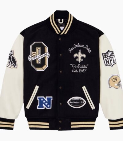 NFL Black New Orleans Saints Full Snap Wool Varsity Jacket