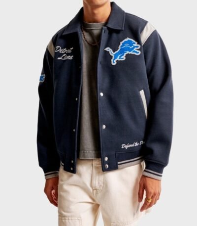 NFL Detroit Lions Classic Blue Wool Varsity Jacket