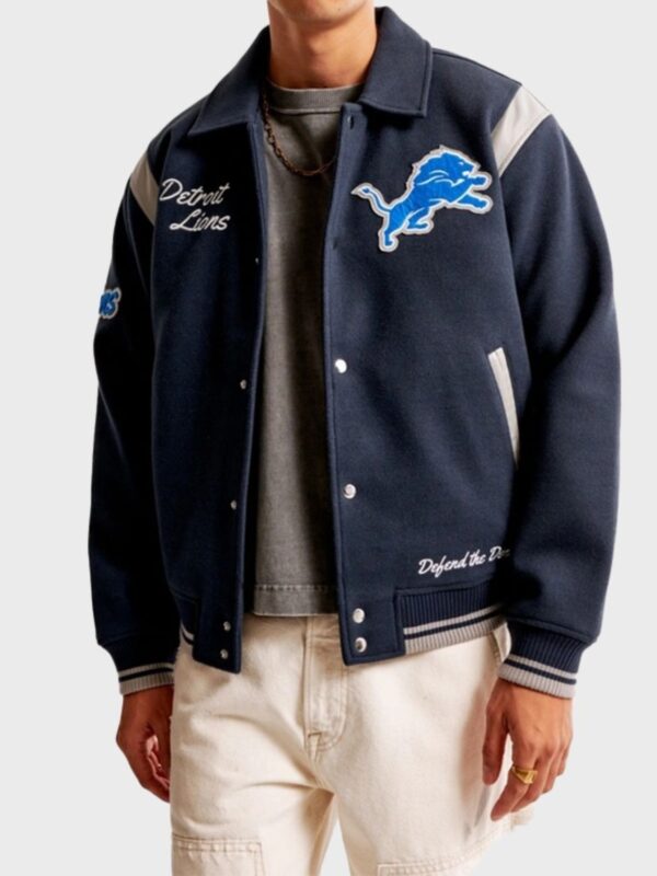 NFL Detroit Lions Classic Blue Wool Varsity Jacket